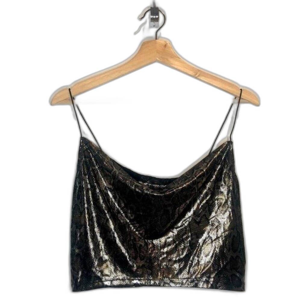 H&M black snakeskin camisole Medium crop top indie​ festival Metallic bodycon